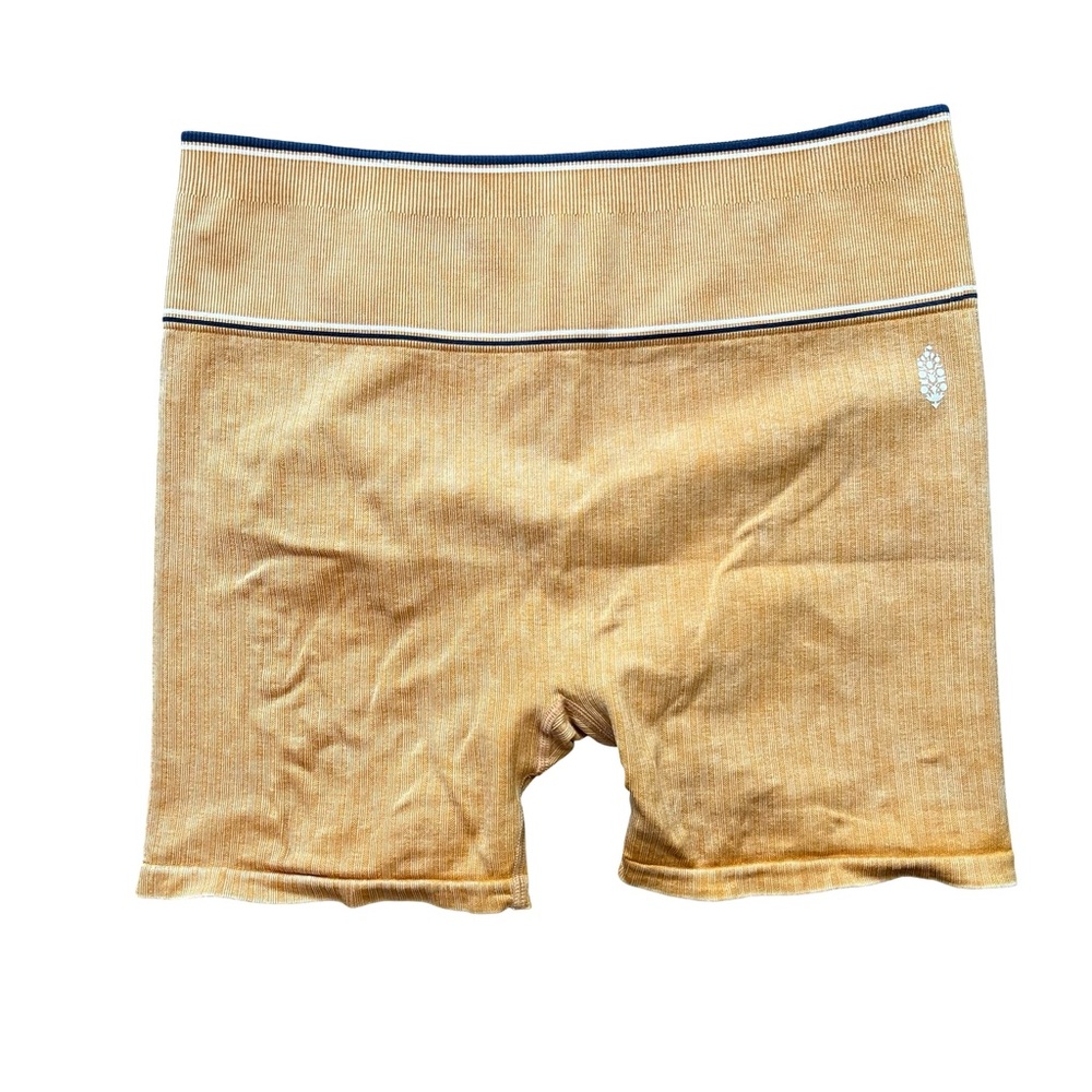 Free People Movement Women's Gold Varsity Tipping Ribbed Seamless Shorts M/L - Picture 2 of 5